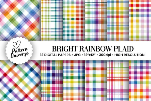 Download Bright Rainbow Plaid Digital Papers - Plaid Collection