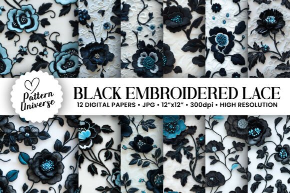 Download Black Embroidered Floral Lace Patterns - Lace patterns Collection
