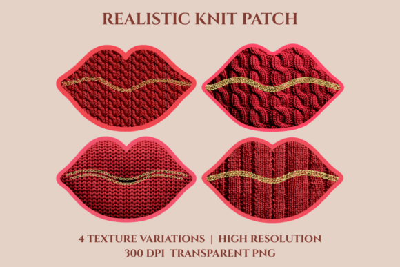 Download Realistic Knitted Lips Patch Set PNG - Premium Resources