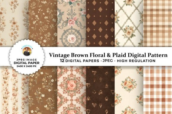 Download Brown Floral &amp; Plaid Digital Patterns - Plaid Collection