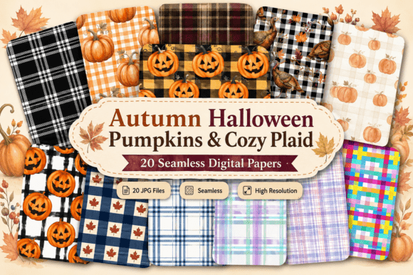 Download Autumn Halloween Pumpkins &amp; Cozy Plaid - Plaid Collection